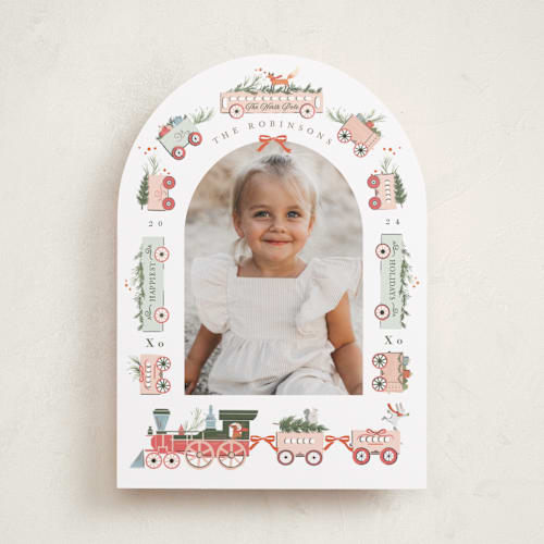 This is a spruce photo christmas cards with standard by Hannah Williams called festive tracks printing on recycled smooth signature in standard