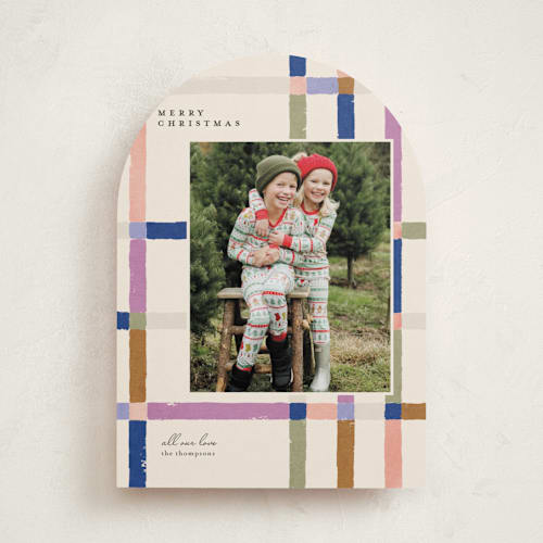 This is a sugar plum photo christmas cards with standard by Carrie ONeal called knitted plaid printing on recycled smooth signature in standard
