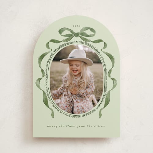This is a winter moss photo christmas cards with standard by Susan Zinader called whimsical bow printing on recycled smooth signature in standard
