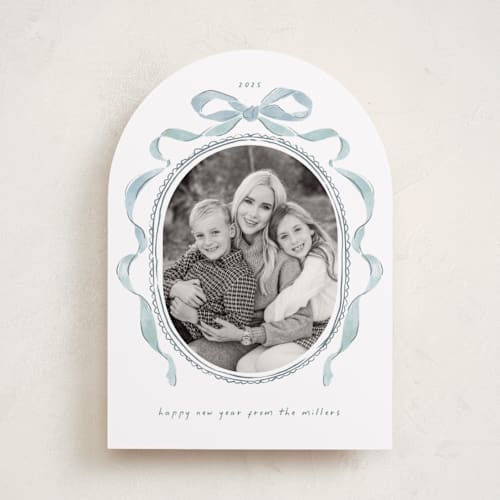 This is a jack frost photo christmas cards with standard by Susan Zinader called whimsical bow printing on recycled smooth signature in standard