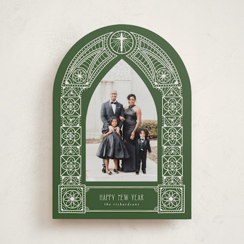 This is a pine needle photo christmas cards with standard by Randi Cirelli called chapel frame printing on recycled smooth signature in standard