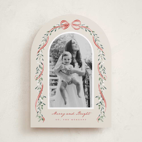 This is a peppermint photo christmas cards with standard by Leah Bisch called arch garland printing on recycled smooth signature in standard