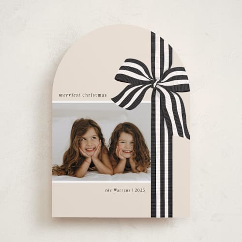 This is a charcoal photo christmas cards with standard by Angela Marzuki called ribbon wrapped printing on recycled smooth signature in standard