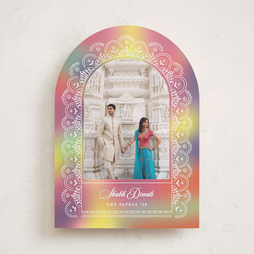 This is a indradhanush diwali cards with standard by Creo Study called rangoli arch printing on recycled smooth signature in standard