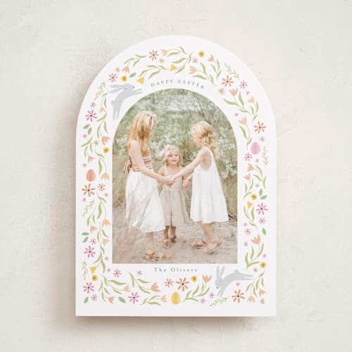 This is a peach easter photo cards with standard by Angela Thompson called blooming meadow printing on recycled smooth signature in standard