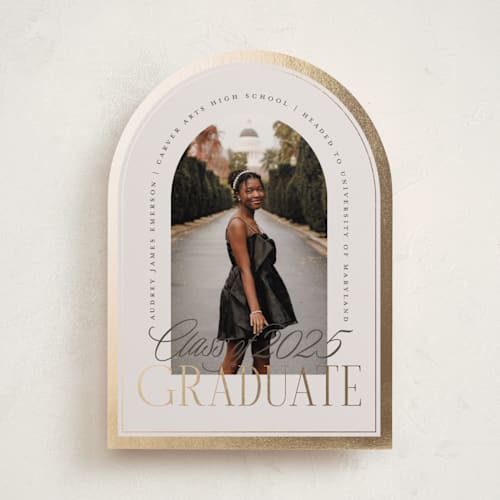 This is a cream brulee graduation announcements with foil pressed by Erin L. Wilson called commencement printing on recycled smooth signature in standard