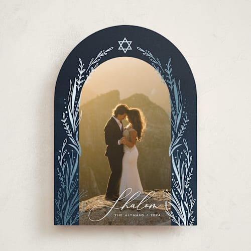This is a night hanukkah cards with foil pressed by Orasie called floral arch printing on recycled smooth signature in standard