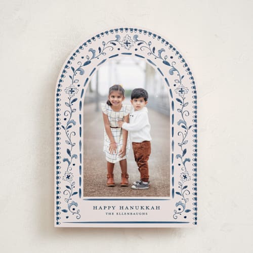 This is a navy hanukkah cards with standard by Meagan Christensen called talavera printing on recycled smooth signature in standard