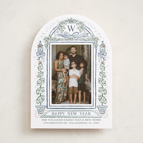 This is a lake foil pressed holiday cards with foil pressed by Paper Sun Studio called colonial christmas printing on recycled smooth signature in standard