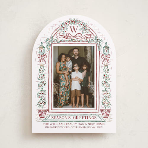 This is a brandy wine foil pressed holiday cards with foil pressed by Paper Sun Studio called colonial christmas printing on recycled smooth signature in standard