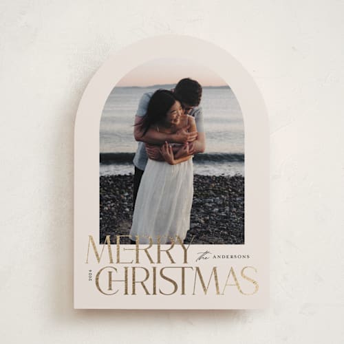 This is a buttercream foil pressed holiday cards with foil pressed by Jessica Williams called luxe wish printing on recycled smooth signature in standard