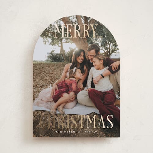 This is a snow foil pressed holiday cards with foil pressed by Rebecca Durflinger called christmas printing on recycled smooth signature in standard