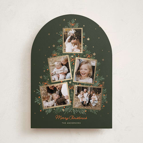 This is a pine needle foil pressed holiday cards with foil pressed by Cass Loh called christmas tree collage printing on recycled smooth signature in standard