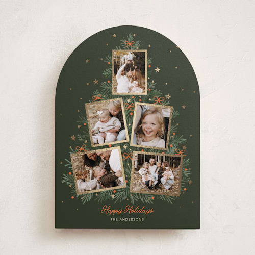 This is a pine needle foil pressed holiday cards with foil pressed by Cass Loh called christmas tree collage printing on recycled smooth signature in standard