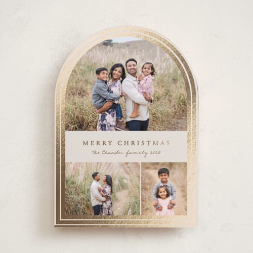This is a cookie dough foil pressed holiday cards with foil pressed by Brianne Larsen called arch border printing on recycled smooth signature in standard
