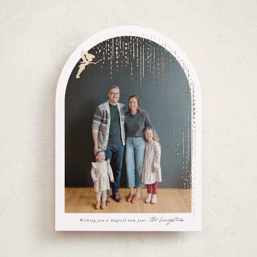 This is a skull rock foil pressed holiday cards with foil pressed by Jackie Crawford called disney's tinker bell pixie dust arch printing on recycled smooth signature in standard