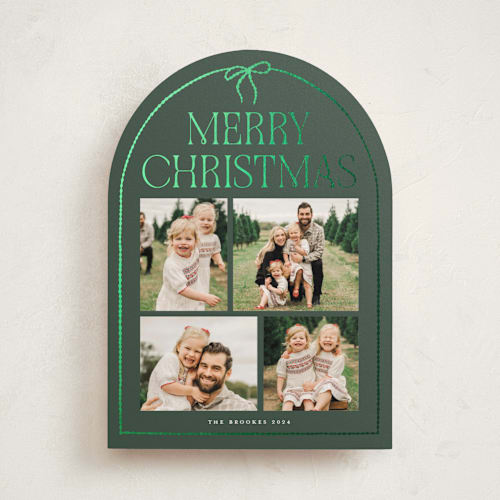 This is a forest foil pressed holiday cards with foil pressed by Vivian Yiwing called frame bow printing on recycled smooth signature in standard