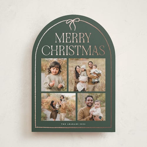 This is a forest foil pressed holiday cards with foil pressed by Vivian Yiwing called frame bow printing on recycled smooth signature in standard