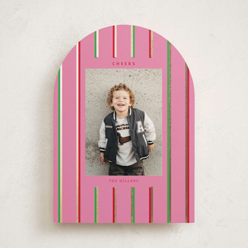 This is a peony foil pressed holiday cards with foil pressed by Baumbirdy called colorful stripes printing on recycled smooth signature in standard