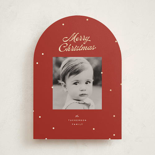 This is a poinsettia foil pressed holiday cards with foil pressed by Ellen Schlegelmilch called dainty dots printing on recycled smooth signature in standard