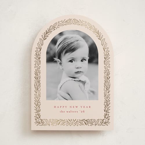 This is a eggnog foil pressed holiday cards with foil pressed by Mansi Verma called gilded florals printing on recycled smooth signature in standard