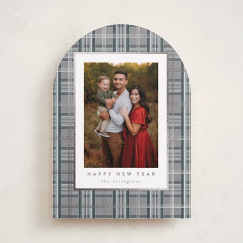 This is a frost foil pressed holiday cards with foil pressed by Kristie Kern called plaid shimmer printing on recycled smooth signature in standard