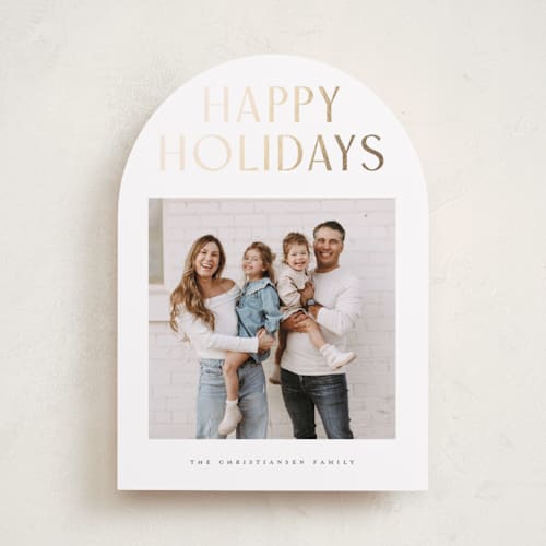 This is a sugar foil pressed holiday cards with foil pressed by Wildfield Paper Co called slate printing on recycled smooth signature in standard