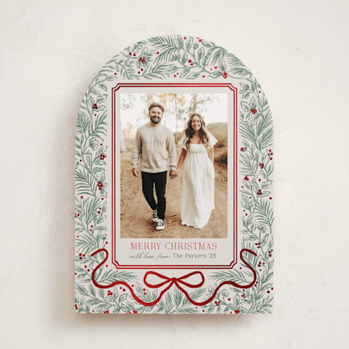 This is a pine foil pressed holiday cards with foil pressed by Elly called merry botanical printing on recycled smooth signature in standard