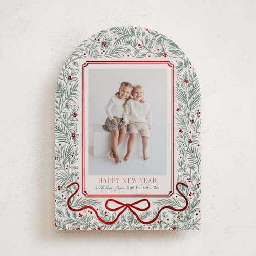 This is a pine foil pressed holiday cards with foil pressed by Elly called merry botanical printing on recycled smooth signature in standard