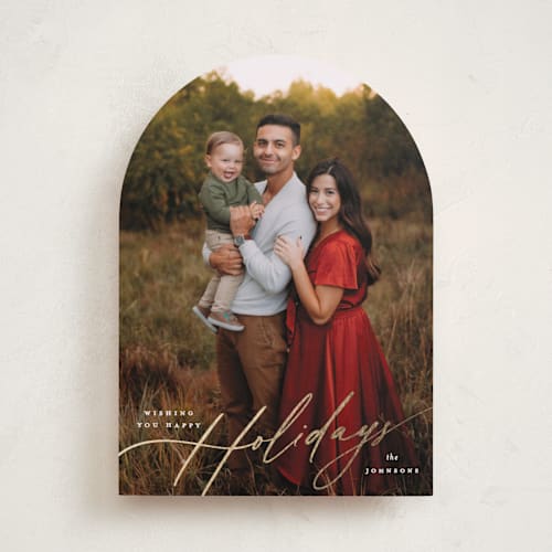 This is a snow foil pressed holiday cards with foil pressed by Carolyn Nicks called elegant holiday printing on recycled smooth signature in standard