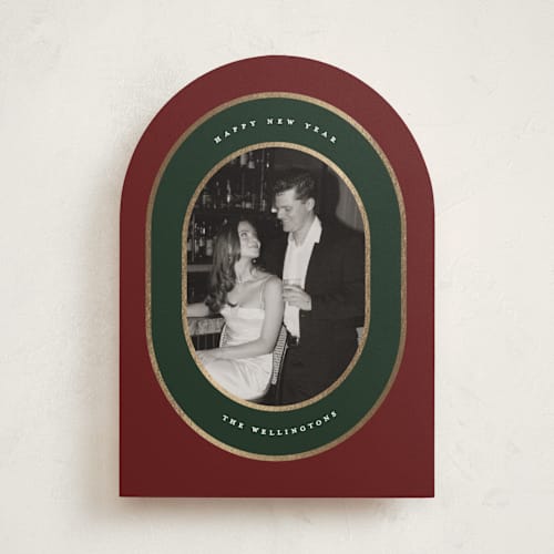 This is a wine foil pressed holiday cards with foil pressed by Grae called holiday velvet printing on recycled smooth signature in standard