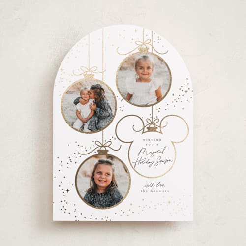 This is a snow foil pressed holiday cards with foil pressed by Everett Paper Goods called baubles printing on recycled smooth signature in standard