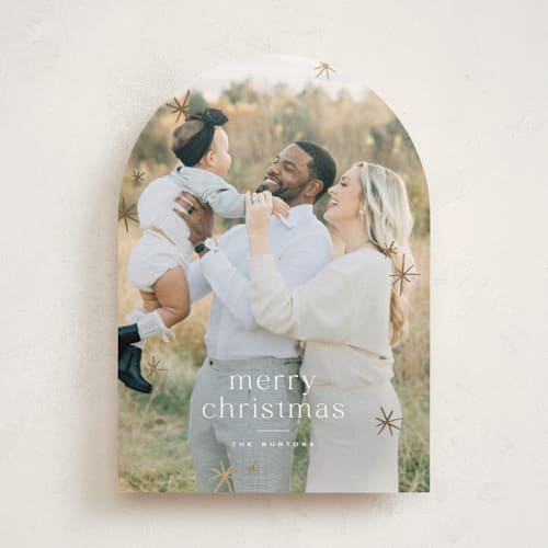 This is a snow foil pressed holiday cards with foil pressed by Wildfield Paper Co called twinkle! printing on recycled smooth signature in standard