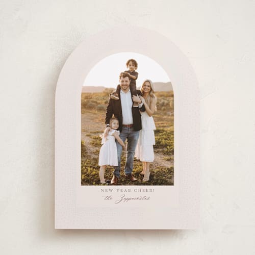 This is a oasis gloss press holiday cards with gloss press by Kamala Nahas called frosted arch printing on recycled smooth signature in standard