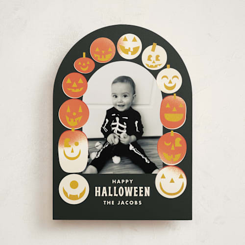 This is a storm halloween party invitations cards by Baumbirdy called pumpkin arch printing on recycled smooth signature in standard
