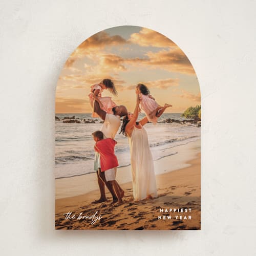 This is a pearl new year photo cards with standard by Pixel and Hank called minimize printing on recycled smooth signature in standard