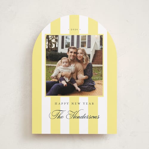 This is a honey new year photo cards with standard by Emily Betts called preppy stripes printing on recycled smooth signature in standard