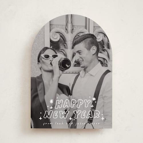 This is a starlight new year photo cards with standard by Everett Paper Goods called pizazz printing on recycled smooth signature in standard