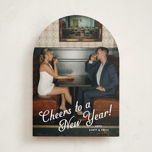 This is a snow new year photo cards with standard by Kate Ahn called cin-cin printing on recycled smooth signature in standard