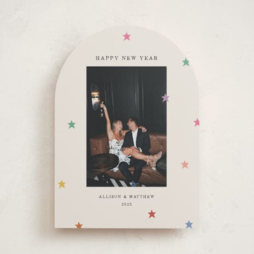 This is a confetti new year photo cards with standard by Kercia Jane called tiny star confetti printing on recycled smooth signature in standard