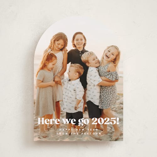 This is a snow new year photo cards with standard by Kristie Kern called here we go! printing on recycled smooth signature in standard