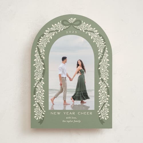 This is a evergreen holiday photo cards with standard by Erin German called garland frame printing on recycled smooth signature in standard