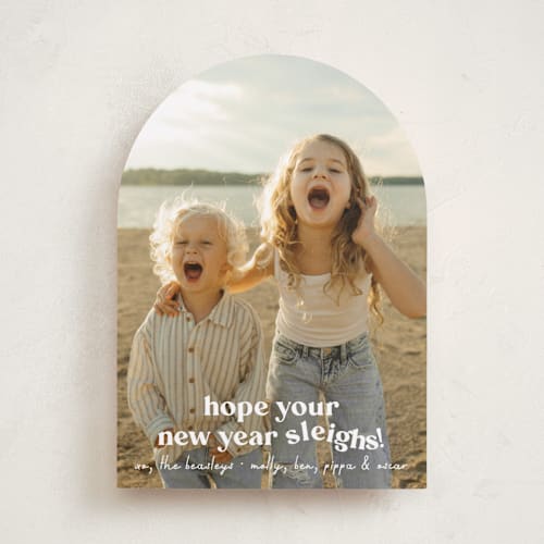 This is a snowfall holiday photo cards with standard by Megan Davis called sleigh printing on recycled smooth signature in standard