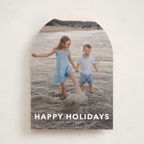 This is a linen holiday photo cards with standard by Angela Thompson called simple type printing on recycled smooth signature in standard