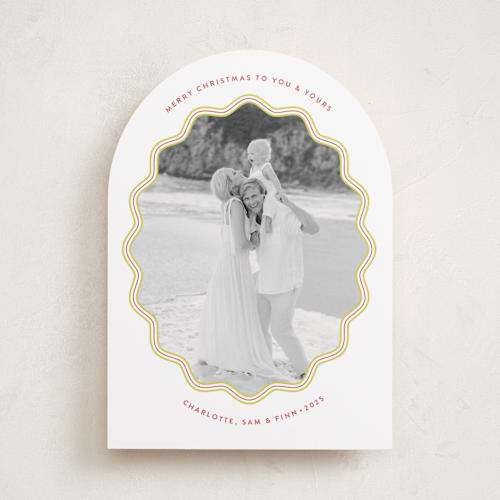 This is a chartreuse holiday photo cards with standard by Alston Foster called mirth printing on recycled smooth signature in standard