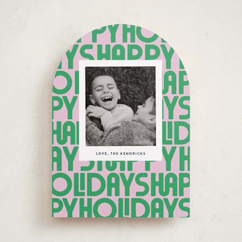 This is a candy holiday photo cards with standard by Up Up Creative called letters printing on recycled smooth signature in standard