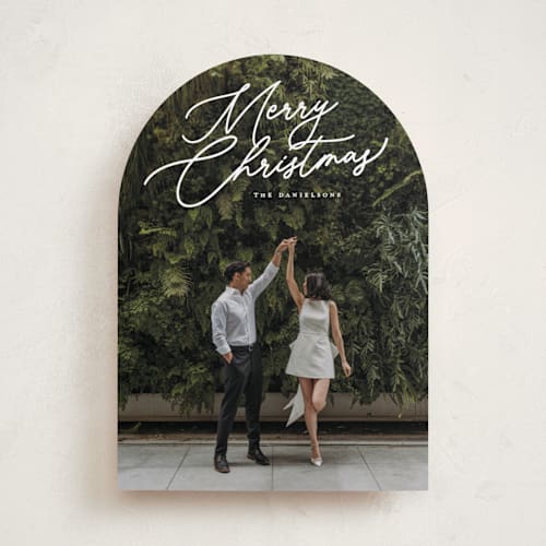 This is a snowfall holiday photo cards with standard by Melanie Kosuge called merry monoline printing on recycled smooth signature in standard