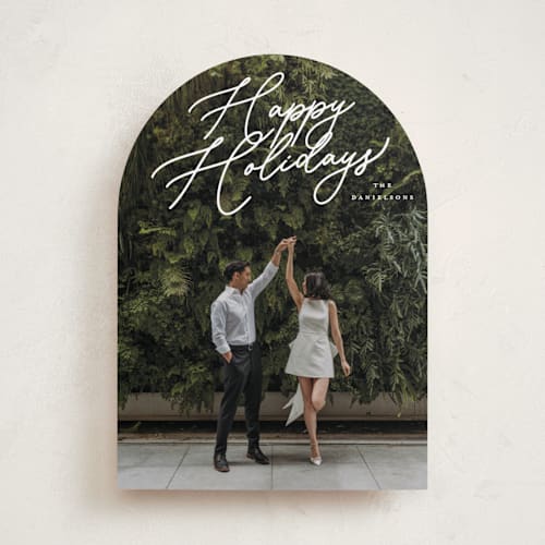 This is a snowfall holiday photo cards with standard by Melanie Kosuge called merry monoline printing on recycled smooth signature in standard