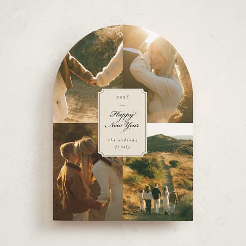 This is a eggnog holiday photo cards with standard by Ashley Iwafuchi called vintage wishes printing on recycled smooth signature in standard