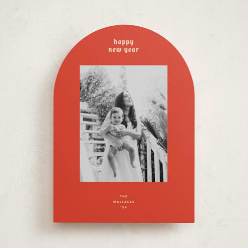 This is a persimmon holiday photo cards with standard by Carrie Moradi called hued mat printing on recycled smooth signature in standard